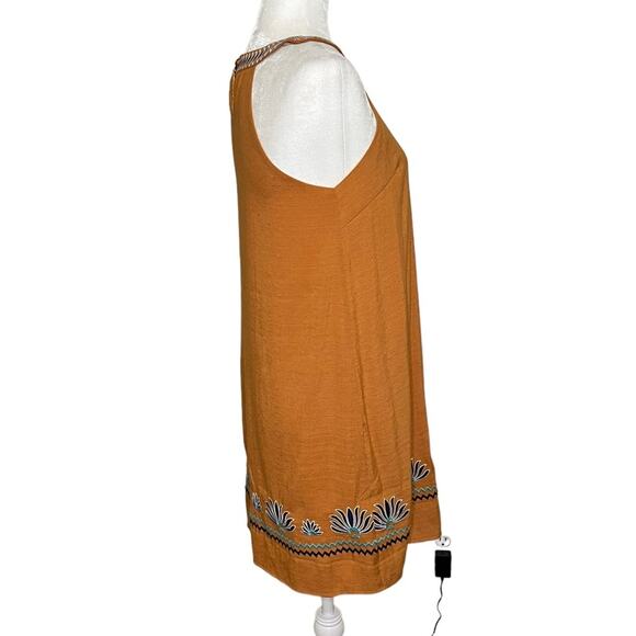 THML Mustard Halter Mini A-Line Dress with Embroidered Detail Size Small - Picture 4 of 11